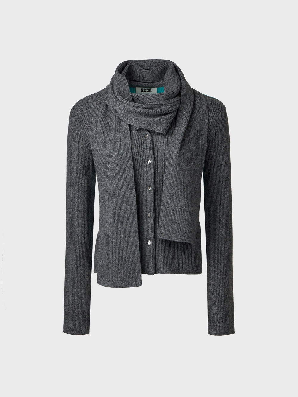 EENK Scarf Layered Knitwear Cardigan - Gray