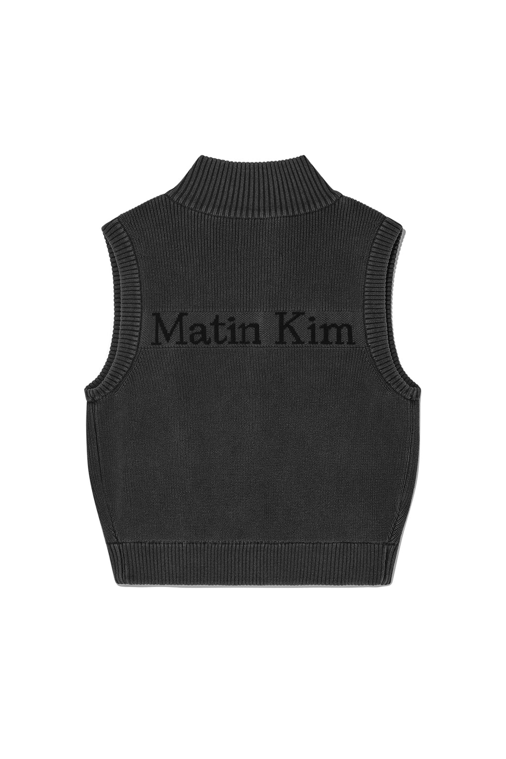 [matinkim] LOGO POINT WASHED KNIT VEST FOR WOMEN IN CHARCOAL