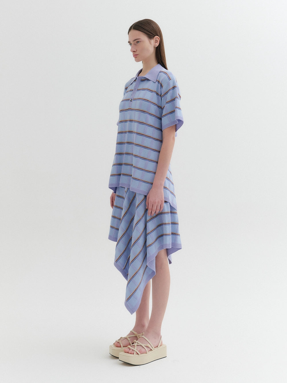 EENK Asymmetrical Knitwear Flared Skirt - Sky Blue