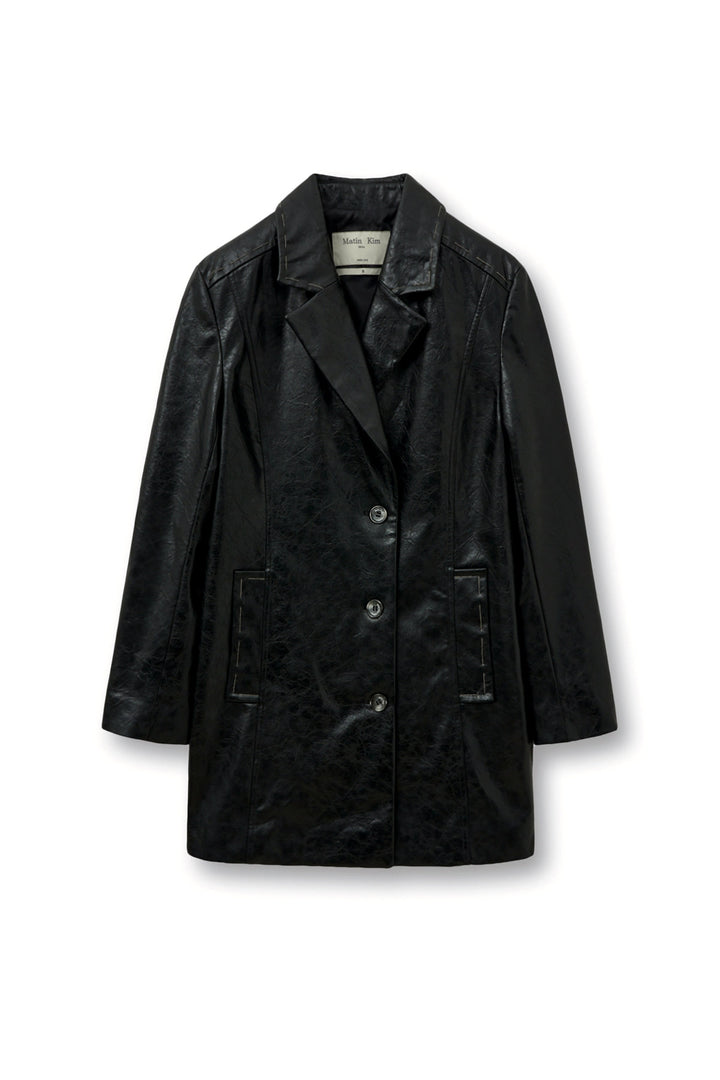Matinkim Faux Leather Half Double Jacket IN Black