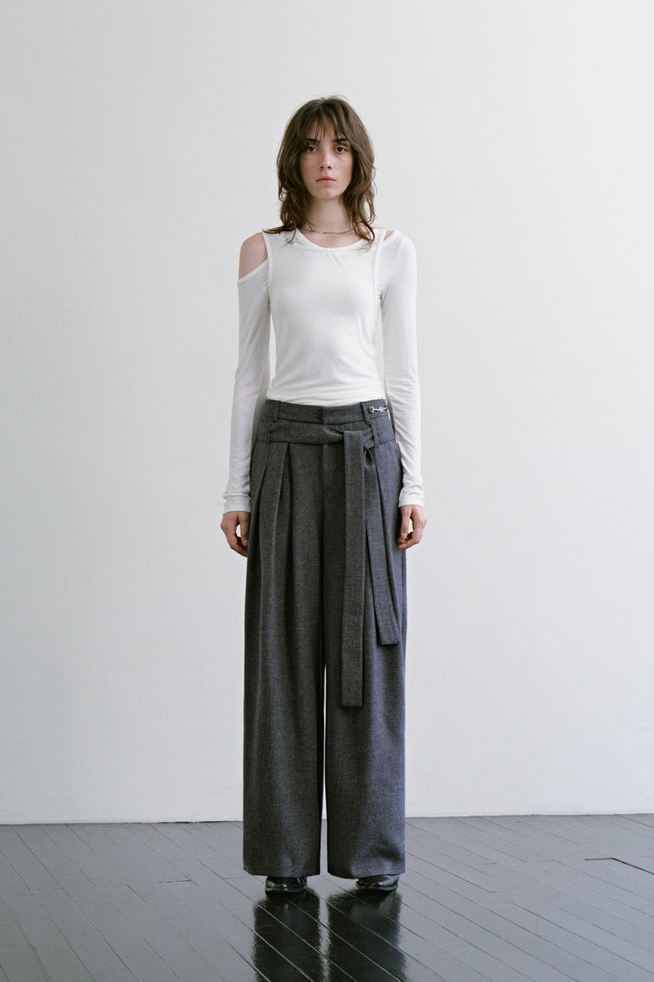 Treemingbird Double-Layer Cutout Long Sleeve White