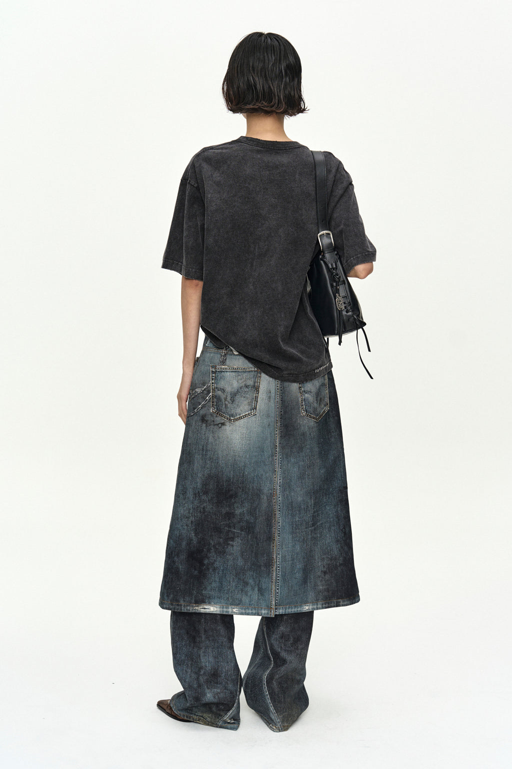 Andersson Bell Denim Trompe-L'Oeil Graphic Wrap Skirt Blue)