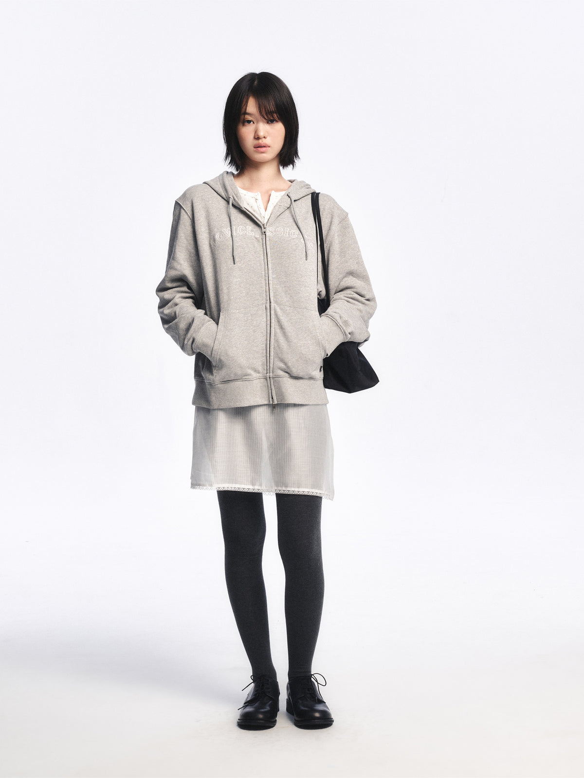 Low Classic Lc Regular Zip-Up Hoodie Melange Grey