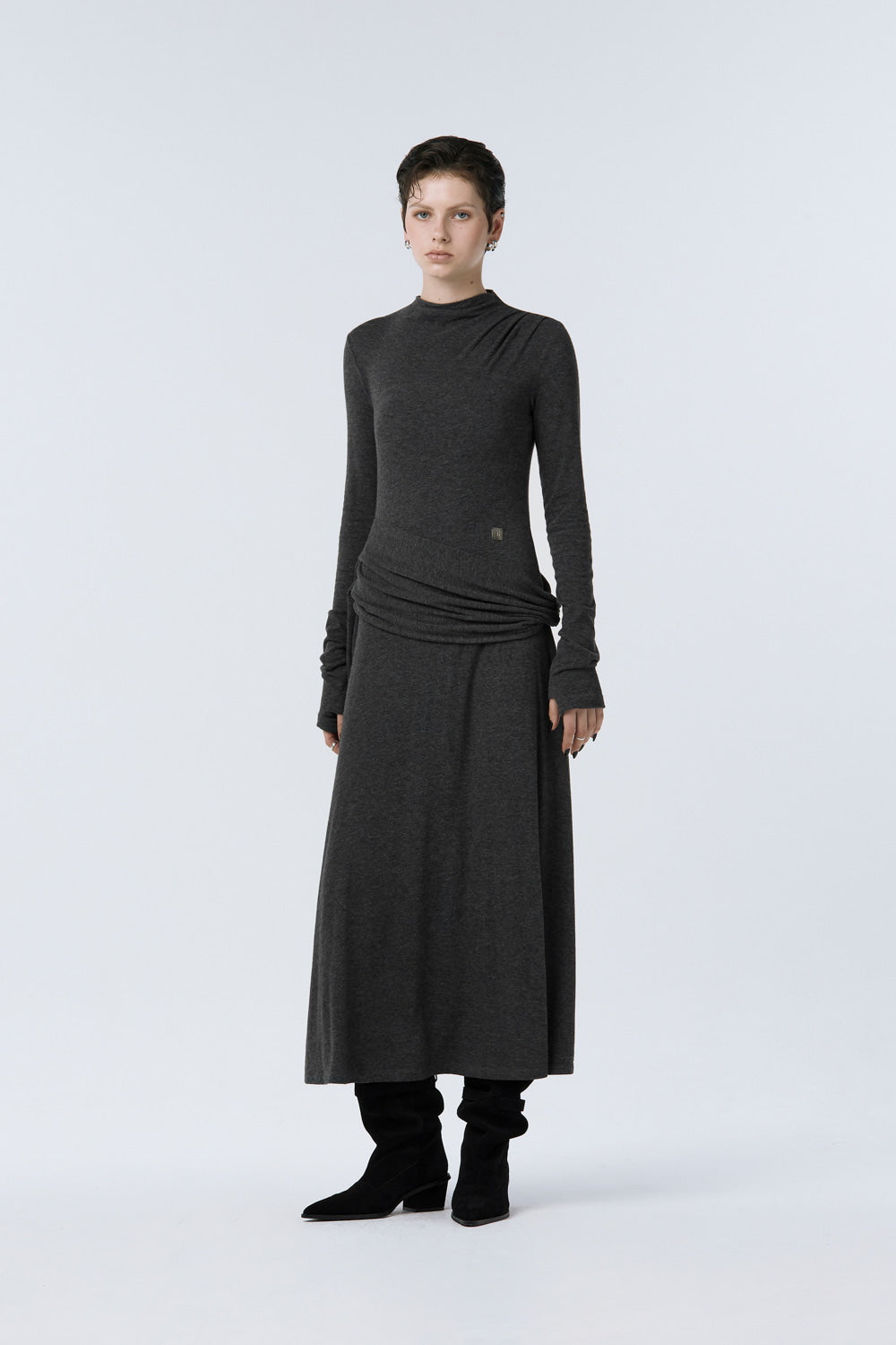 Treemingbird Draped Jersey One-piece Charcoal