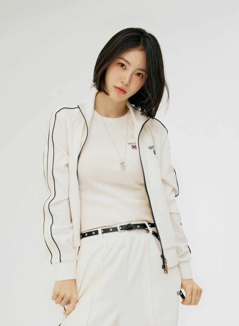 satur (W) Essential Lawton Track Zip-up Jacket - Cream - View 4