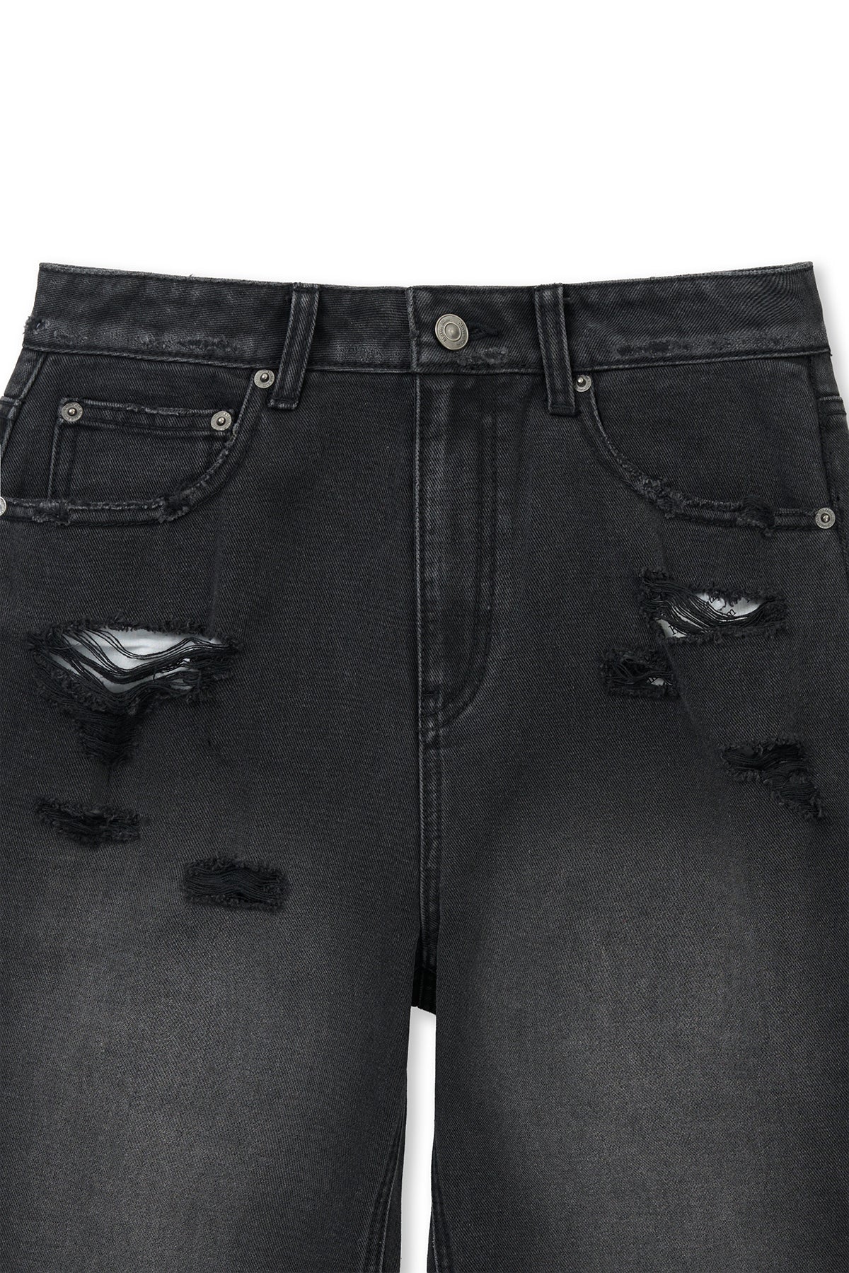 [matinkim] BACK POCKET PATCH DESTROYED DENIM PANTS IN BLACK