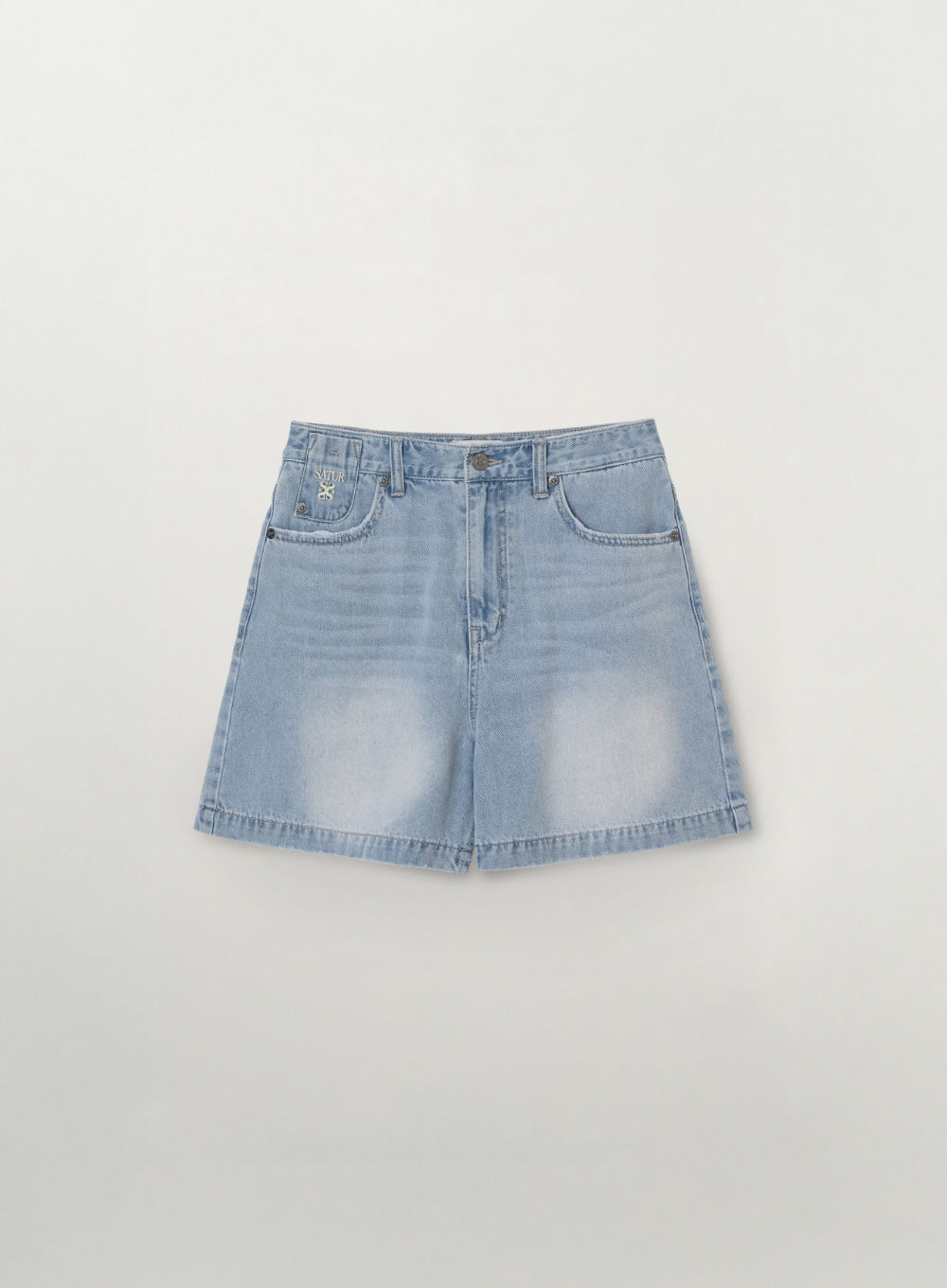 Satur (W) Washed Denim Shorts - Light Blue