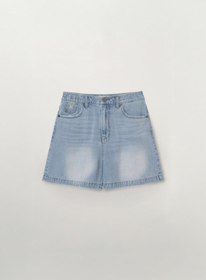 Satur (W) Washed Denim Shorts - Light Blue