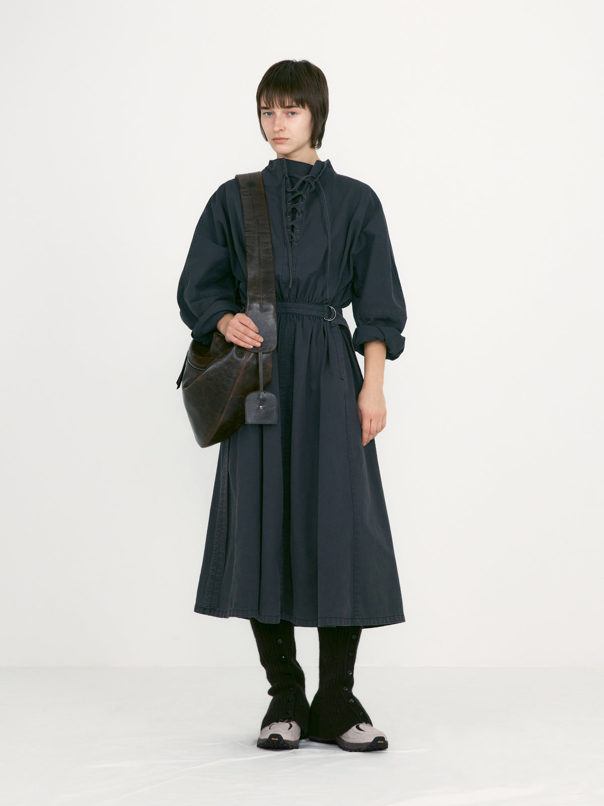 Low Classic Washed Lace-Up Belted Dress Charcoal Brown