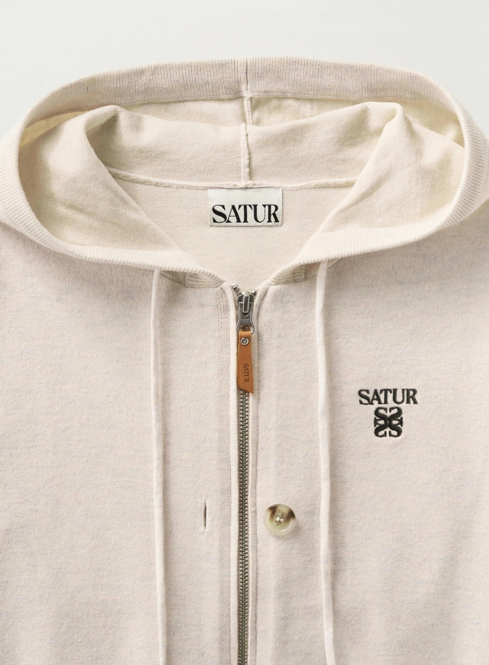 [satur] (W) Classic Knit Hood Zip-up - Oatmeal
