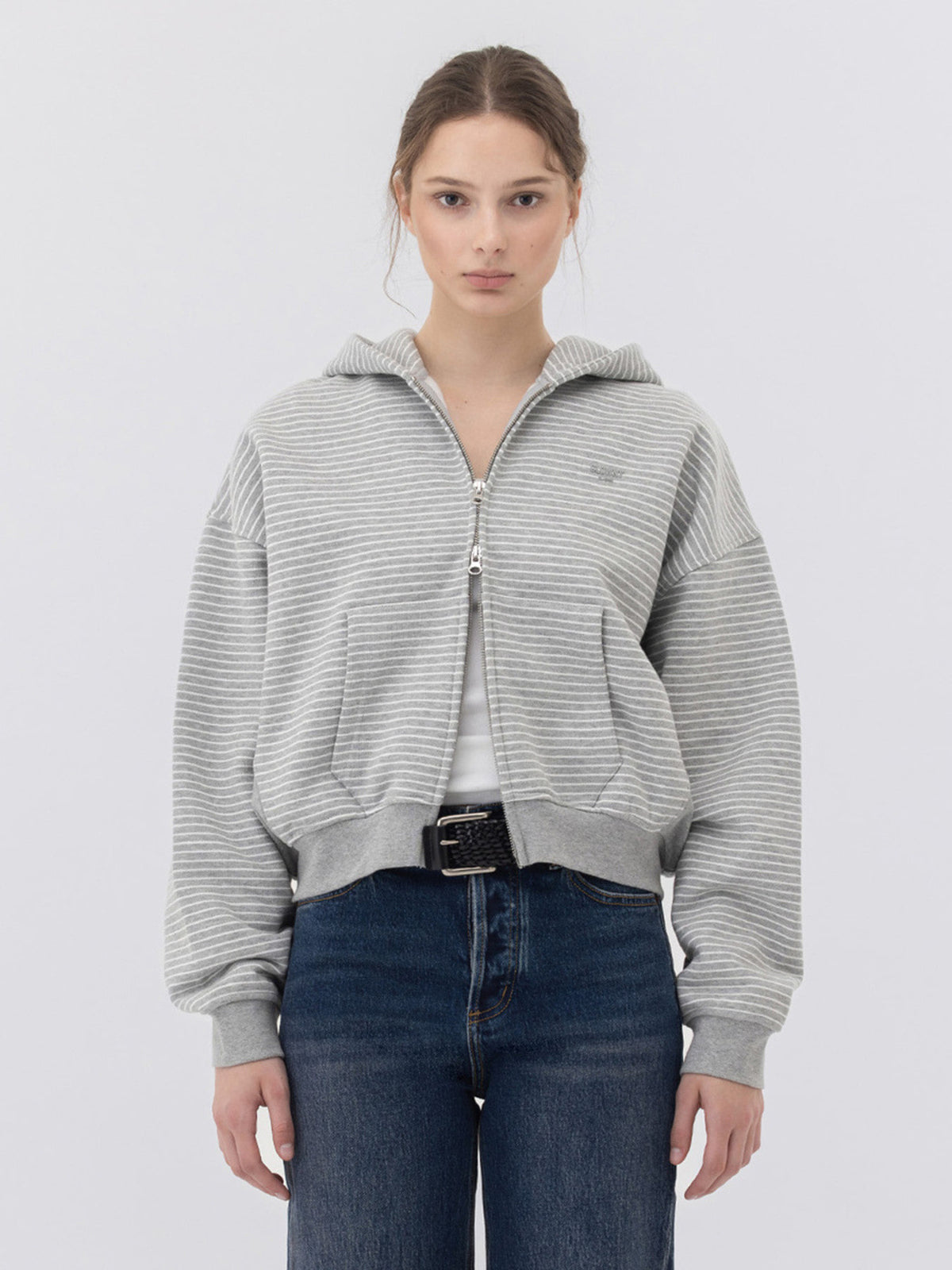 GLOWNY G Warm Core Stripe Zip Hoodie (Gray Stripe)
