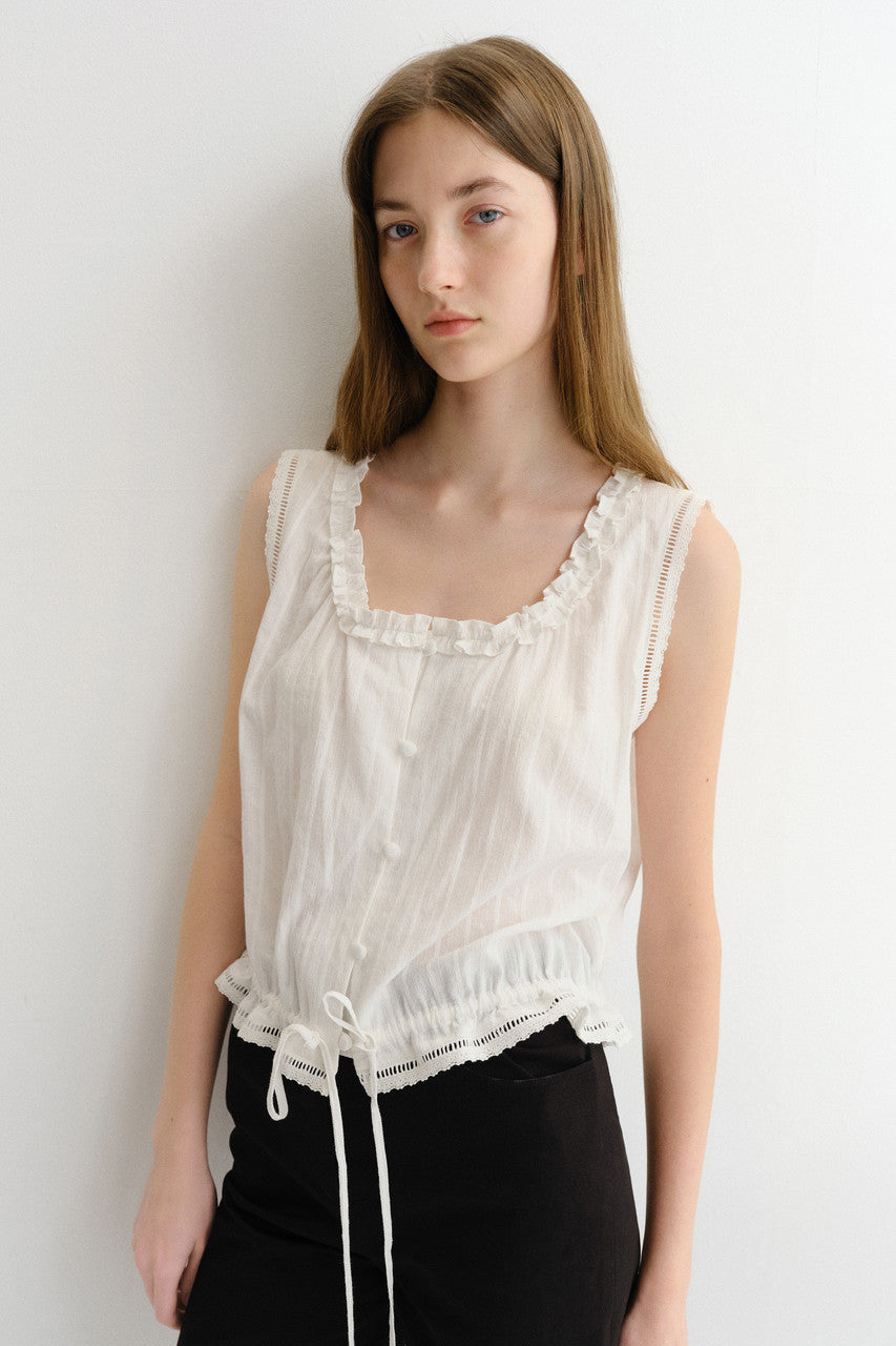 Dunst Frill Sleeveless Blouse White