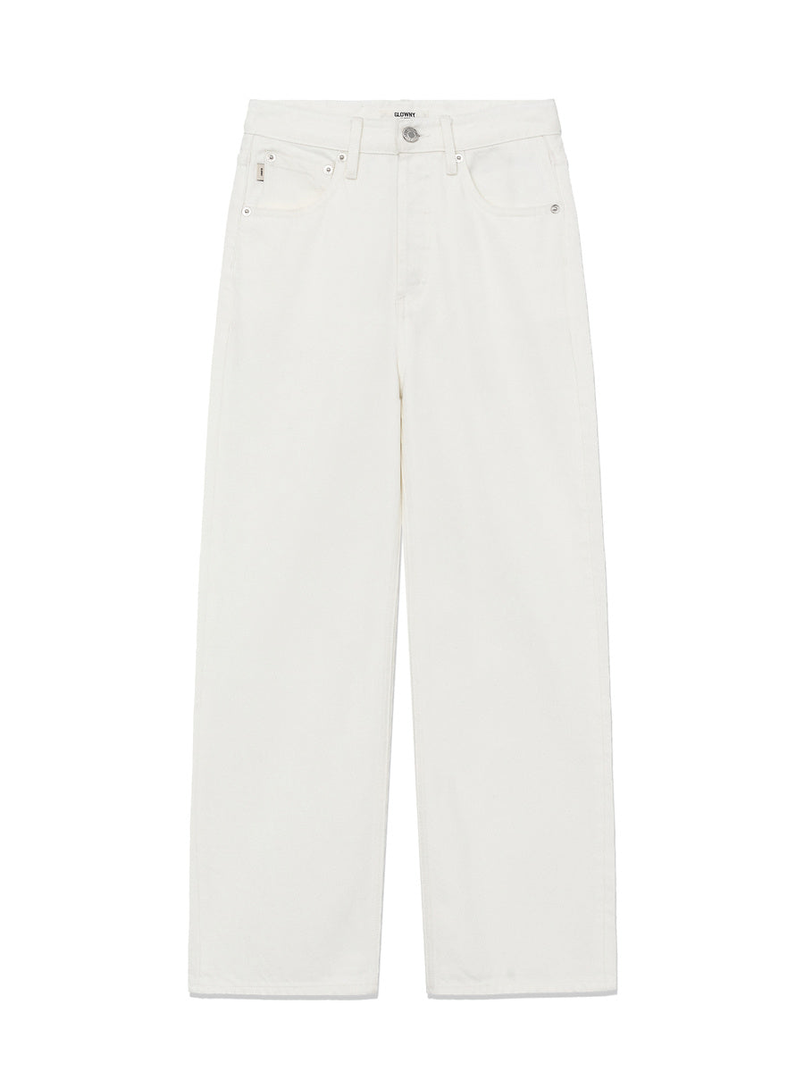 GLOWNY 90s High Rise Wide Leg Jeans (Short) (White)