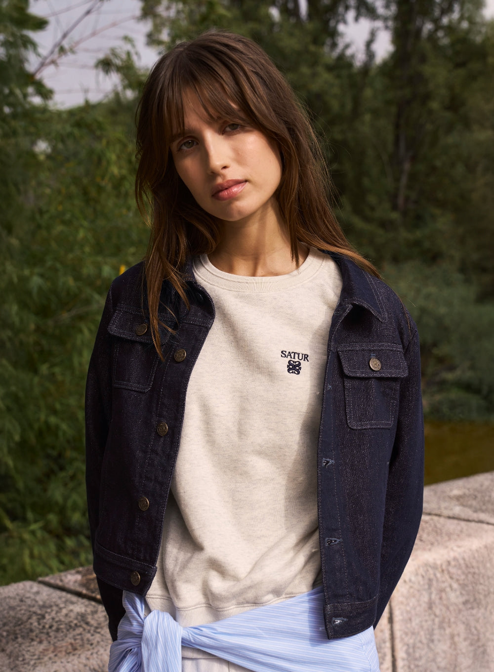 [satur] (W) Loren Small Logo Basic Crop Sweatshirt - Oatmeal