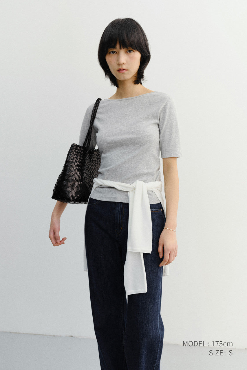 Dunst Essential Boat Neck T-Shirt Melange Grey
