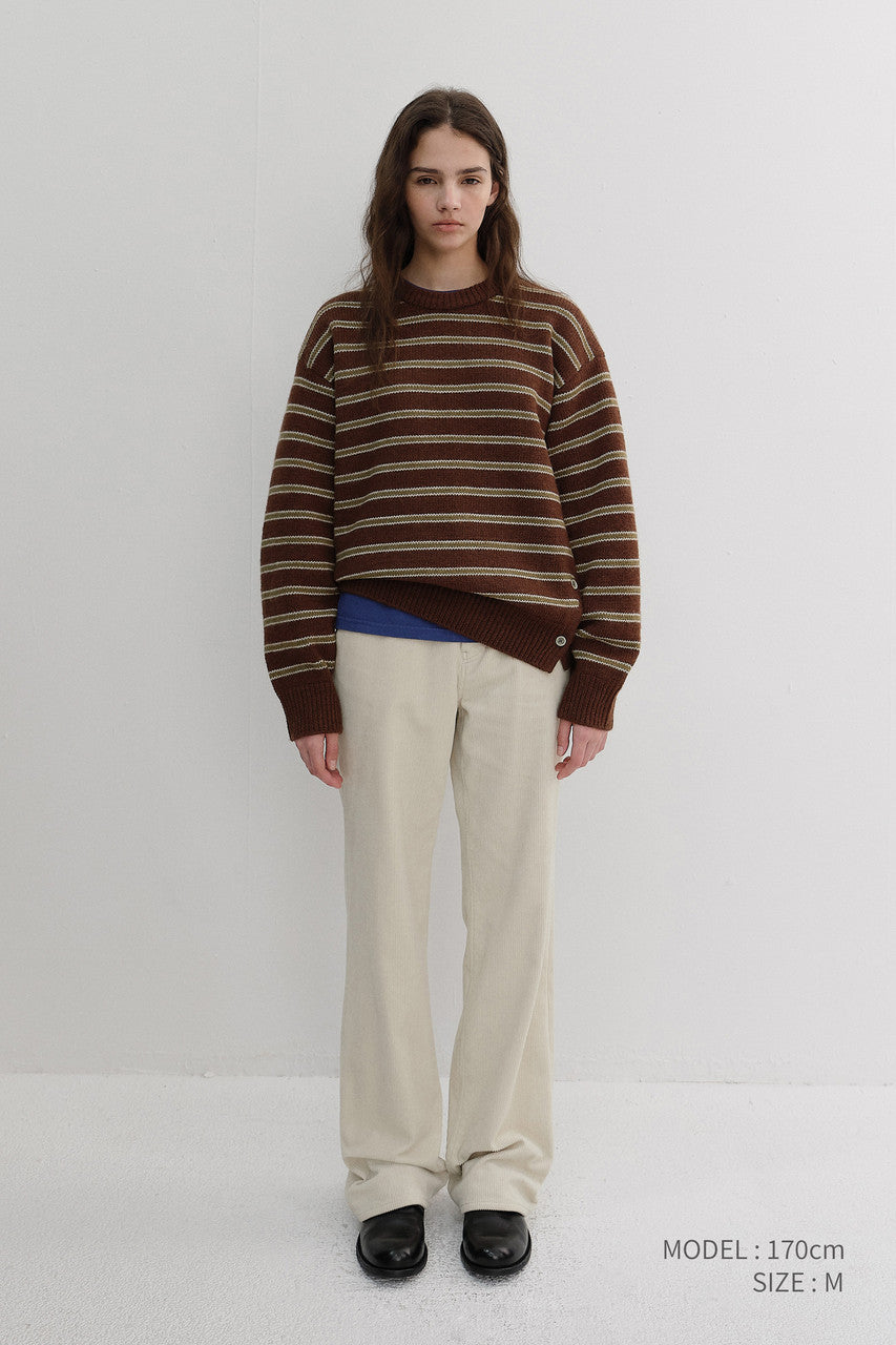 Dunst Unisex Striped Chunky Sweater Brown