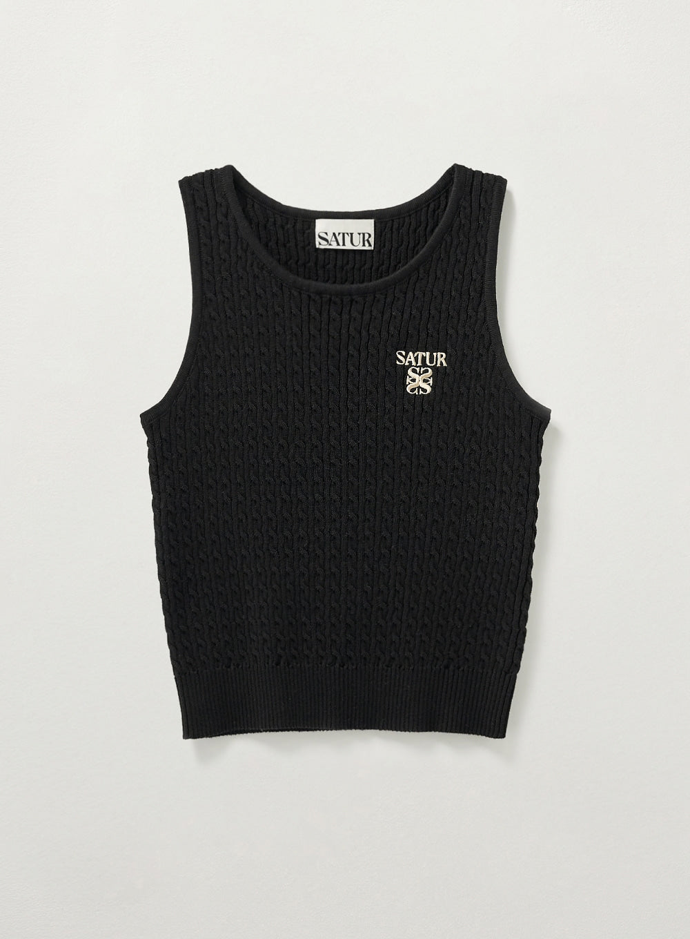 [satur] (W) Cable Knit Sleeveless Top - Black