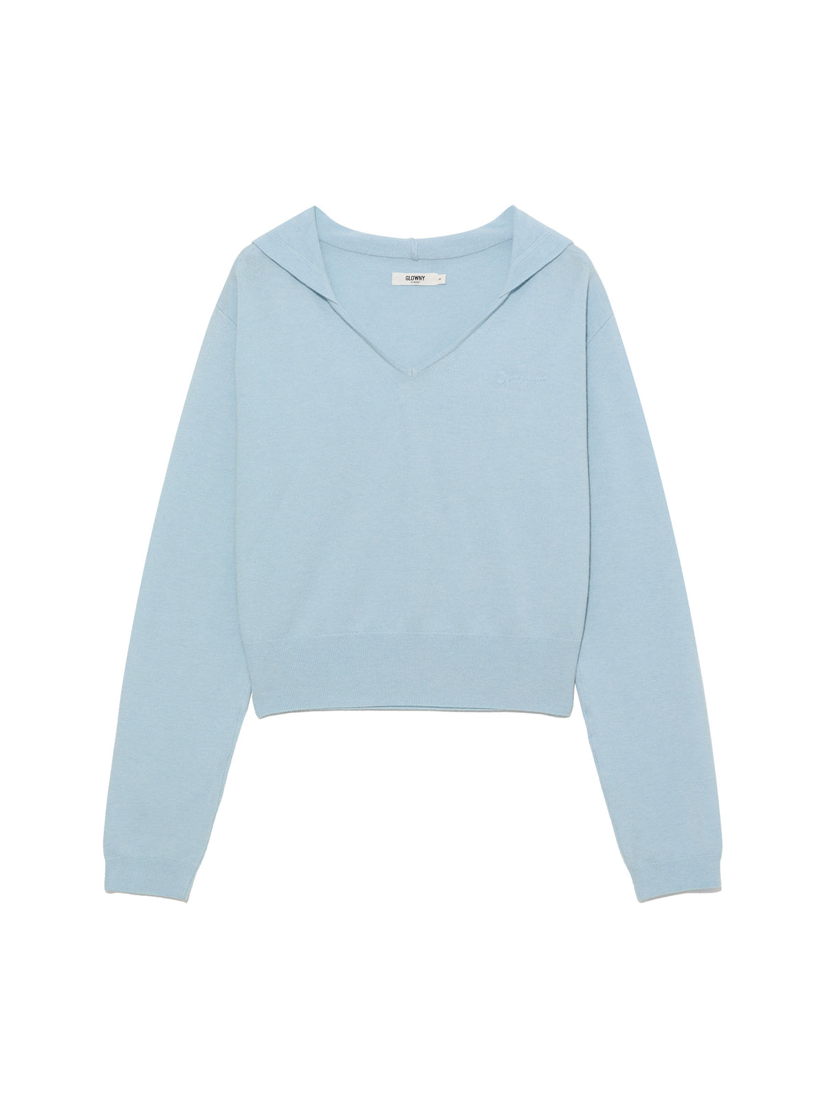 GLOWNY G Hug V-Neck Knit Hoodie (Baby Blue)