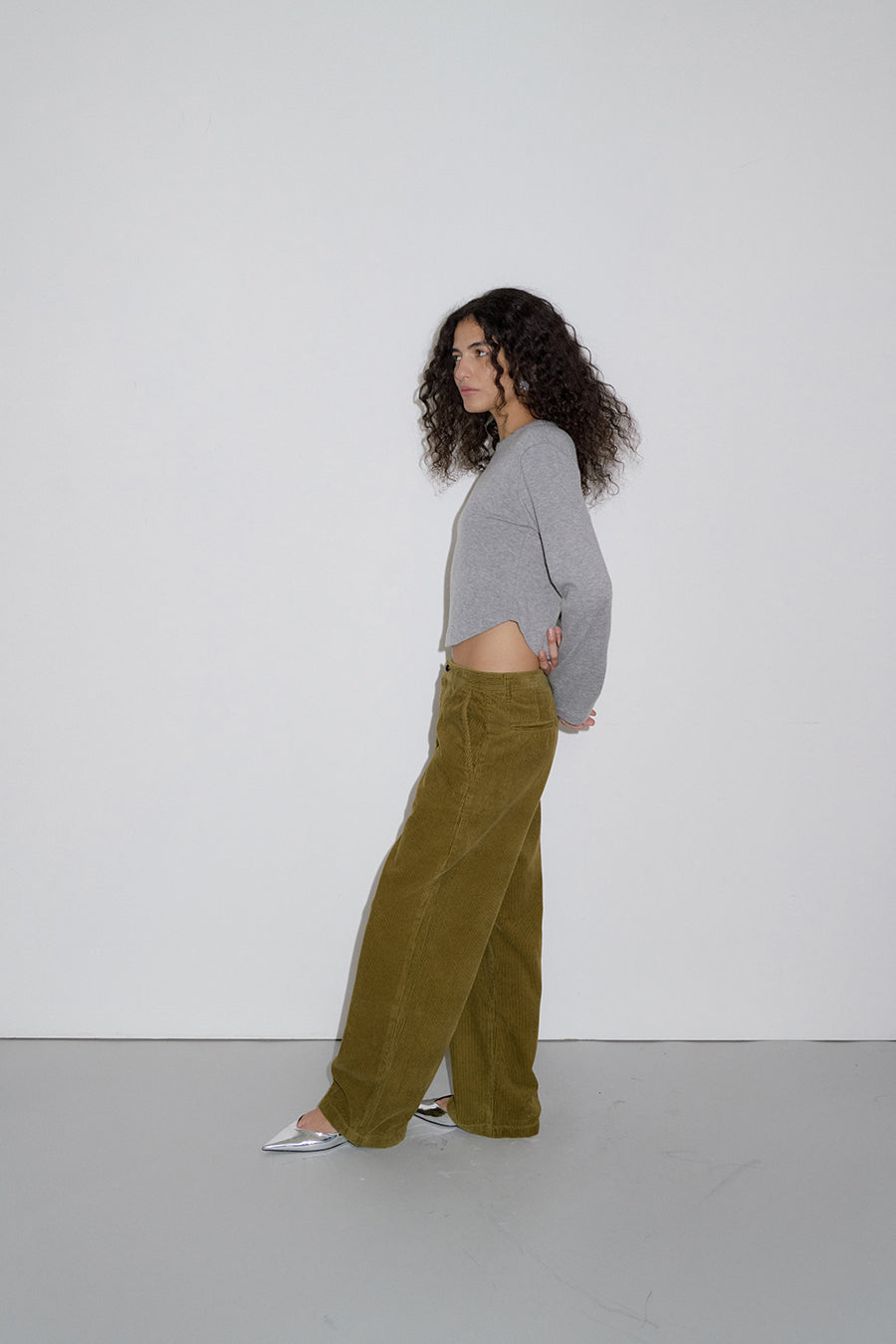 Overdueflair Line Crop T-Shirts Melange Grey