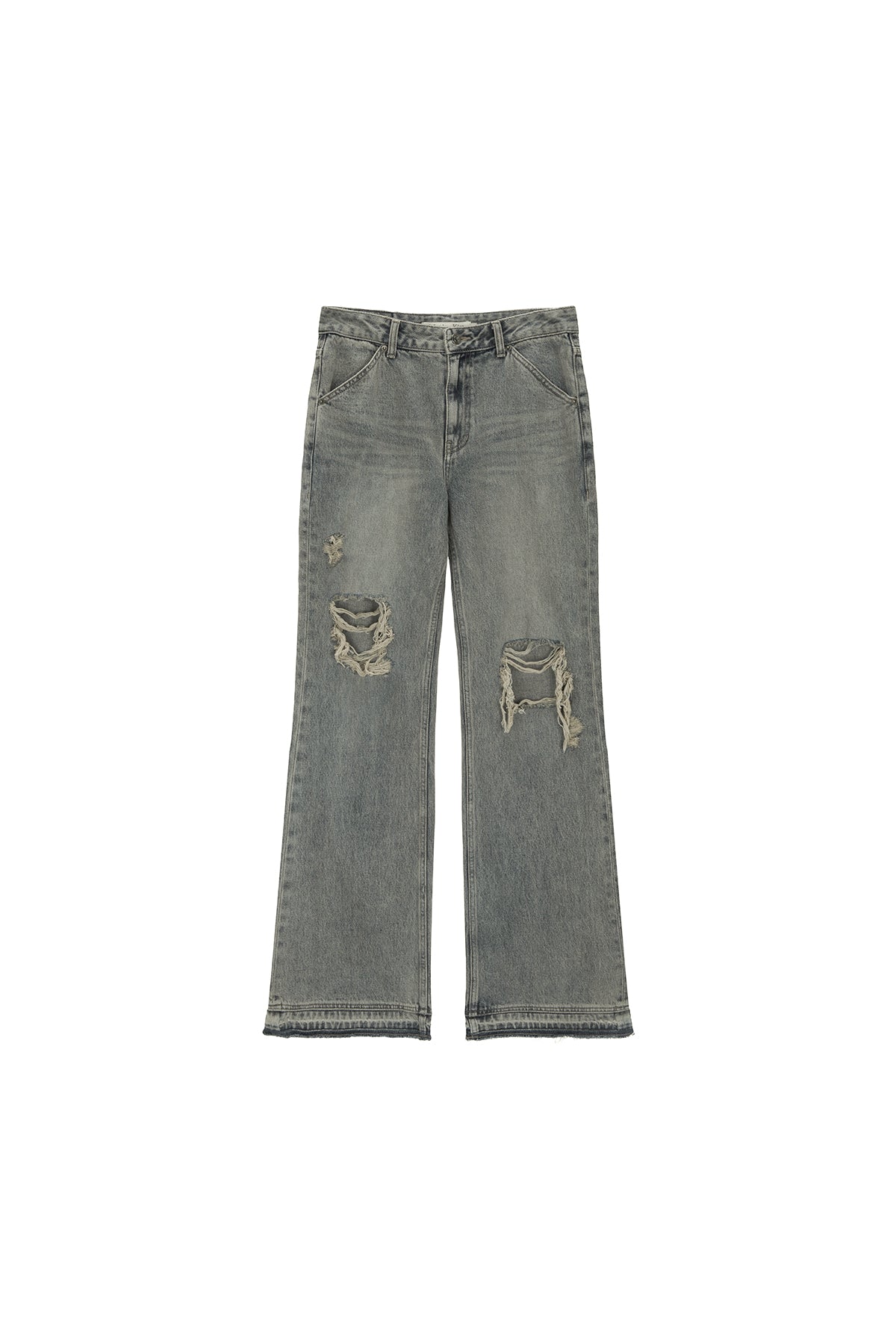 Matinkim Semi Boots Cut Damage Denim Pants IN Light Blue