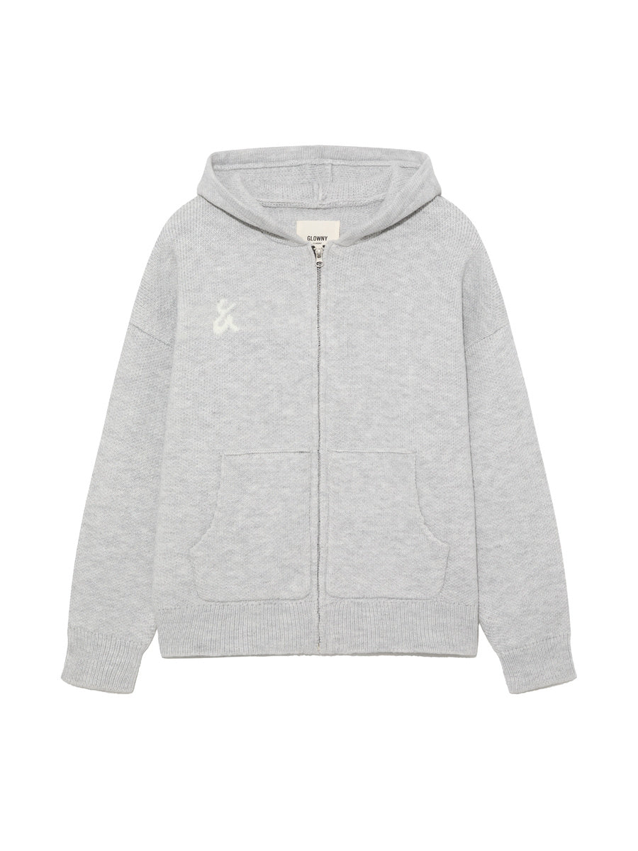 GLOWNY G Jacquard Knit Zip Up (Light Gray)