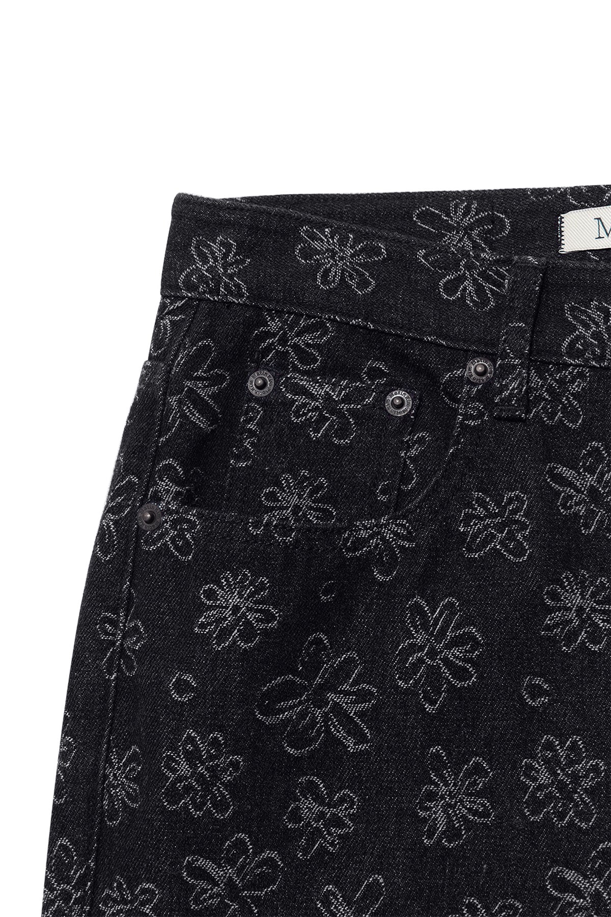 [matinkim] Flower Pattern Flare Denim Pants IN Black