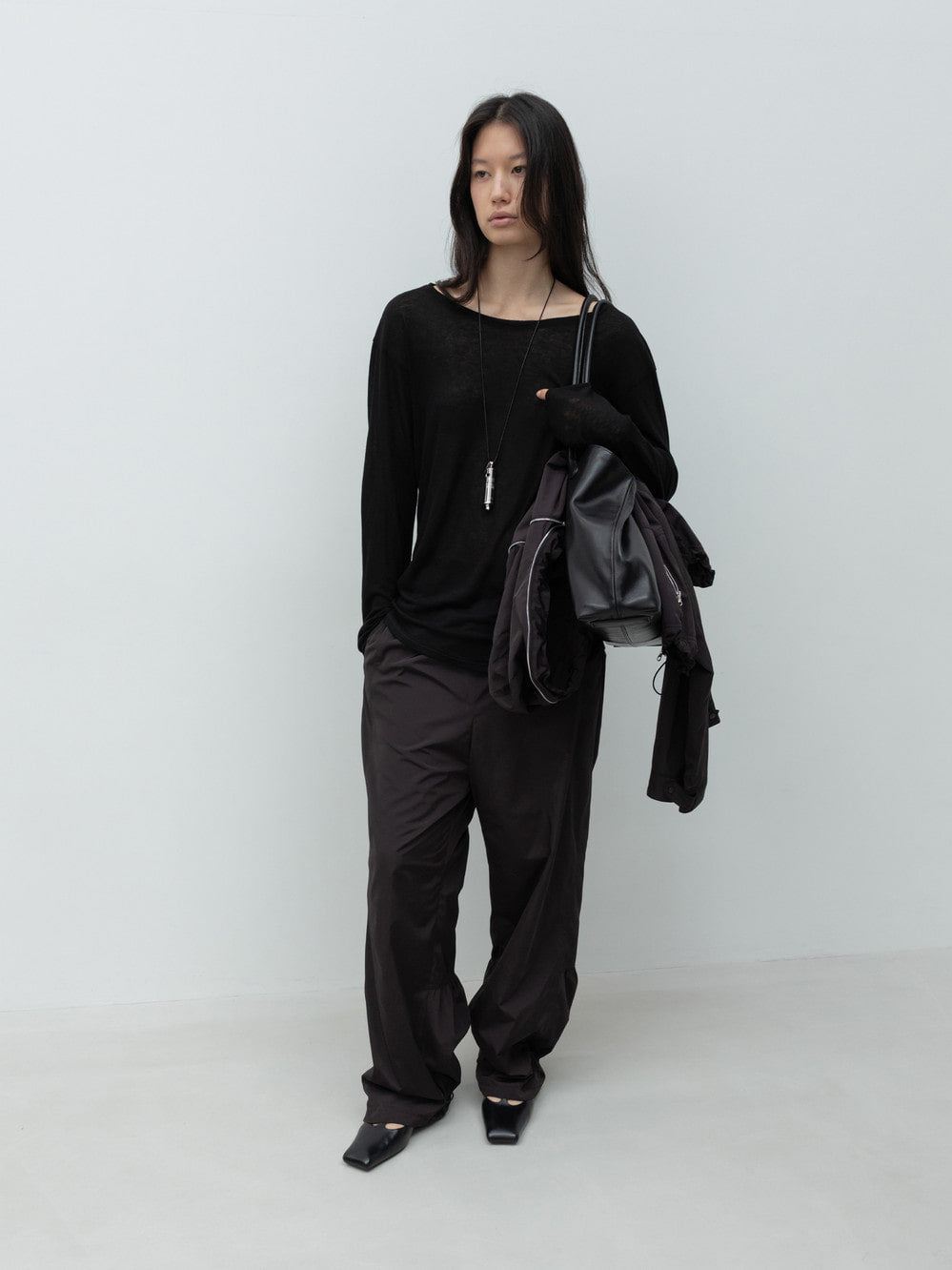 Low Classic Wool Tencel Long Sleeve T-Shirt Black