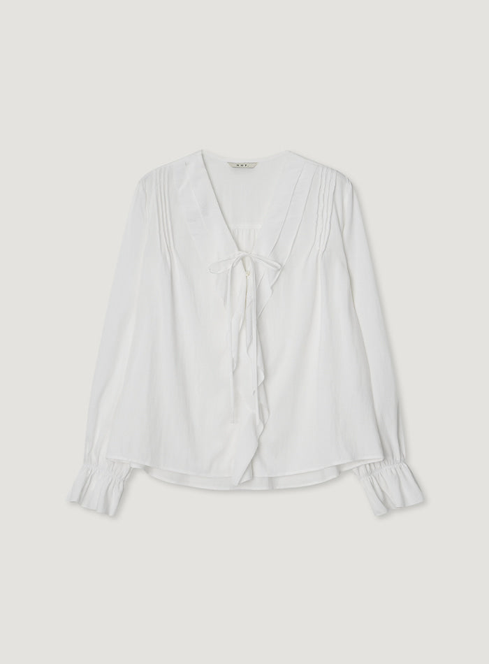 Mango Maniplease Raul Ruffle Blouse Ivory