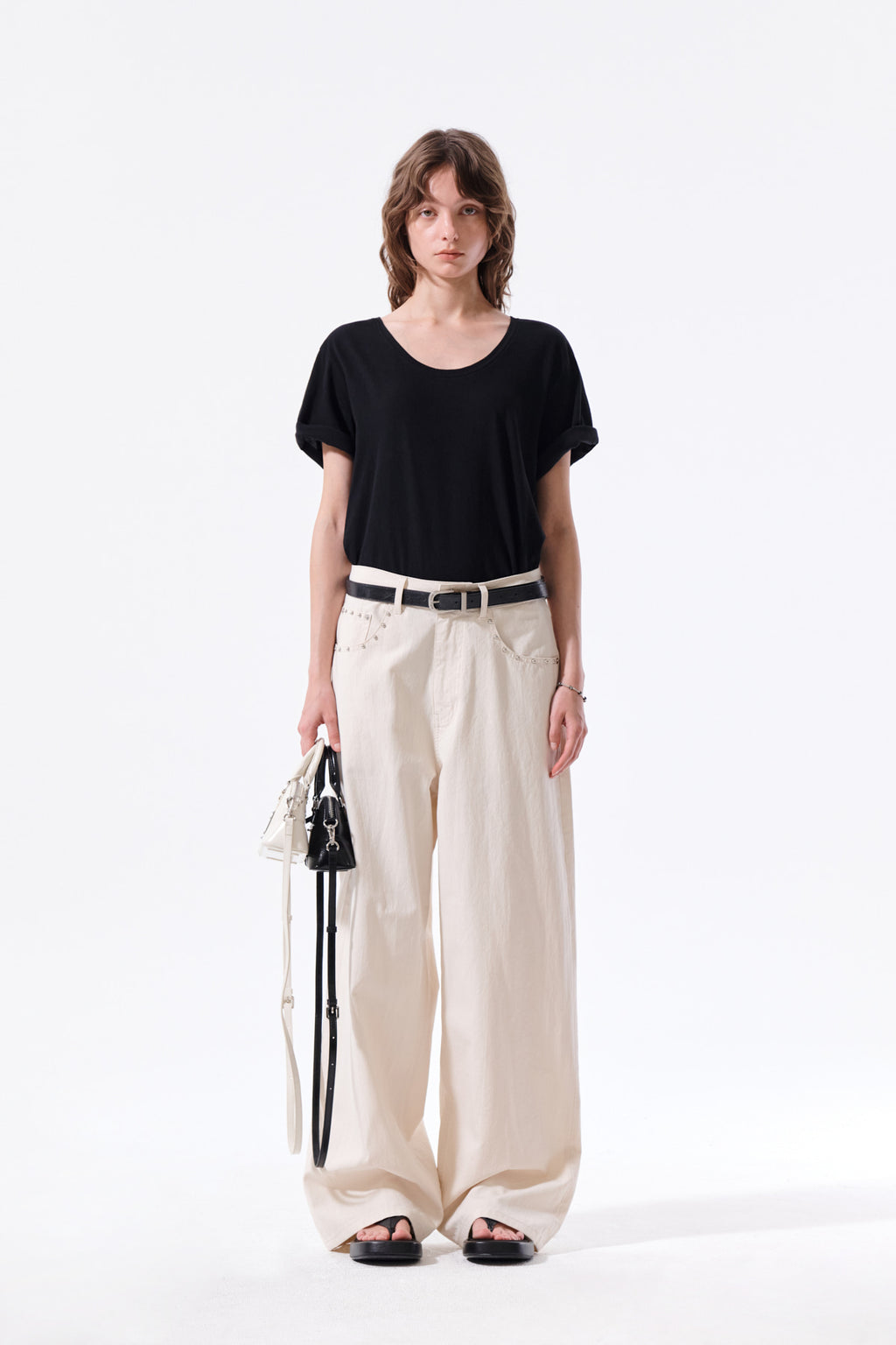Matinkim Stud Point Color Denim Pants IN Cream
