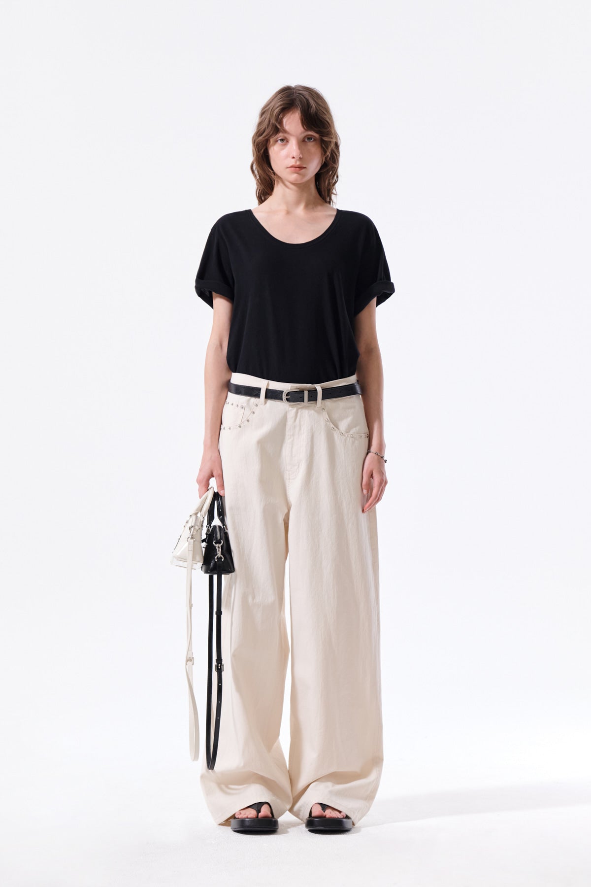 Matinkim Stud Point Color Denim Pants IN Cream