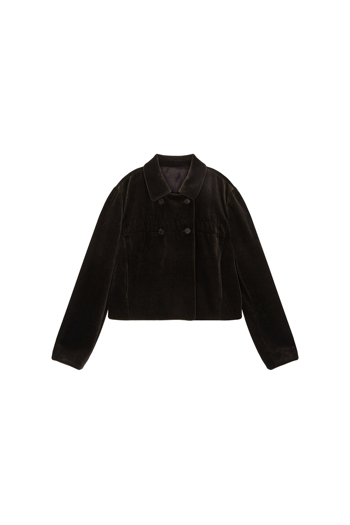 Matinkim Velvet Double Crop Jacket IN Khaki Brown