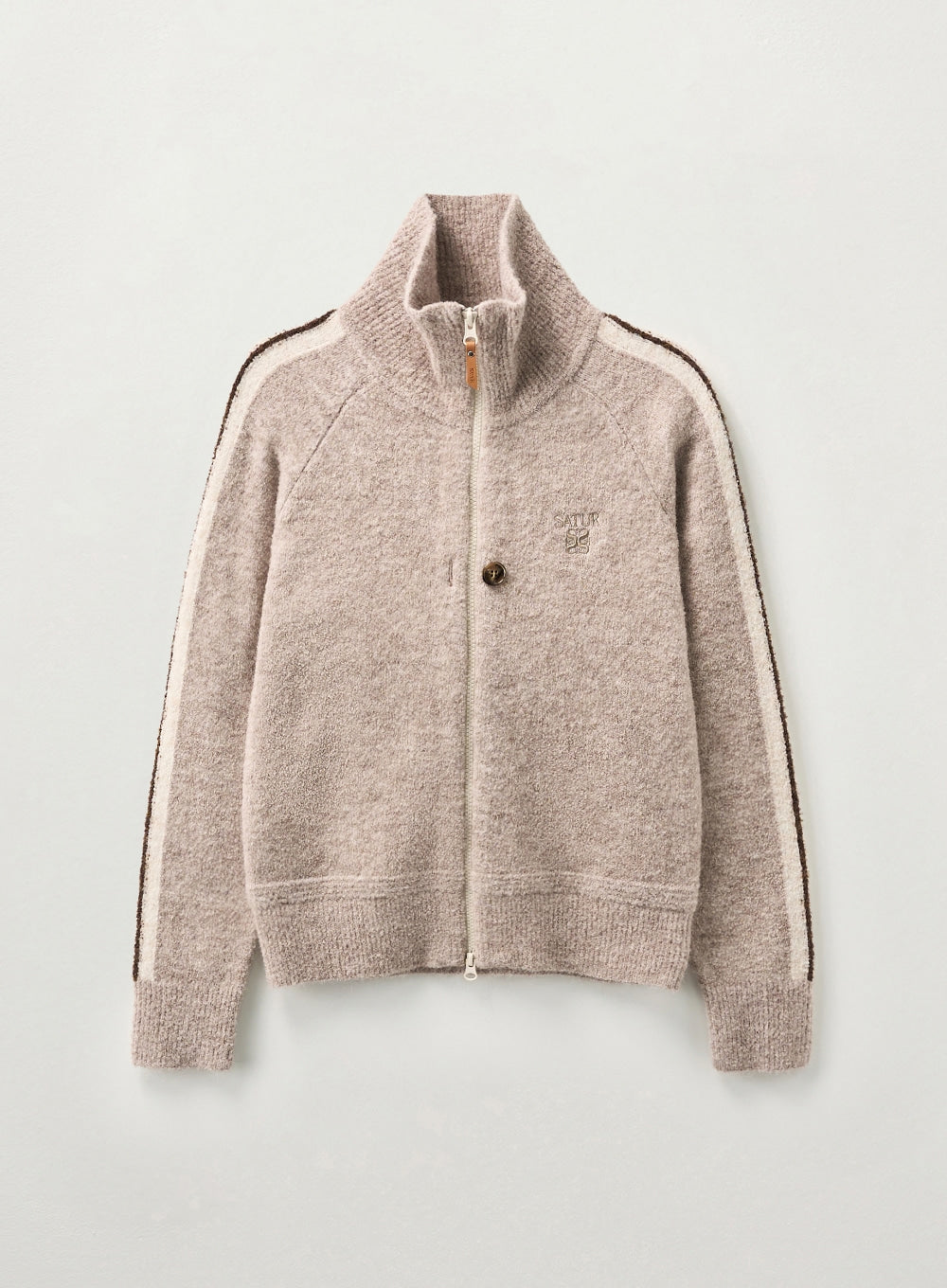 [satur] (W) Lawton Boucle Knit Zip-up - Oatmeal