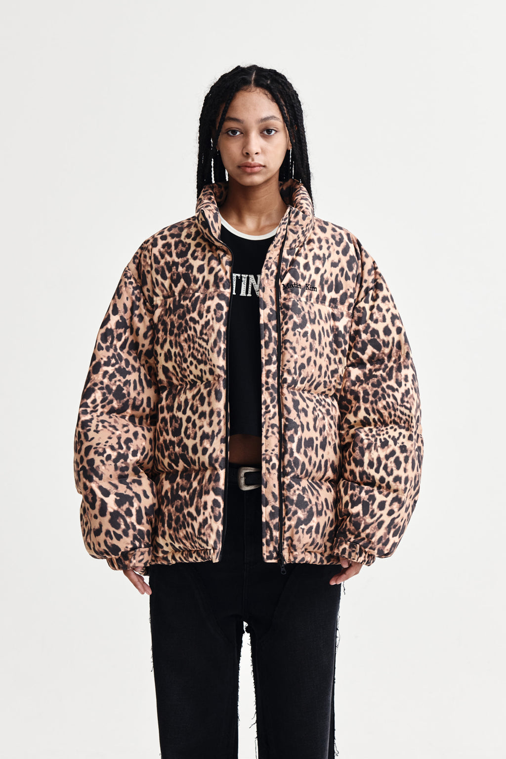 [matinkim] Leopard Down Jumper IN Mix