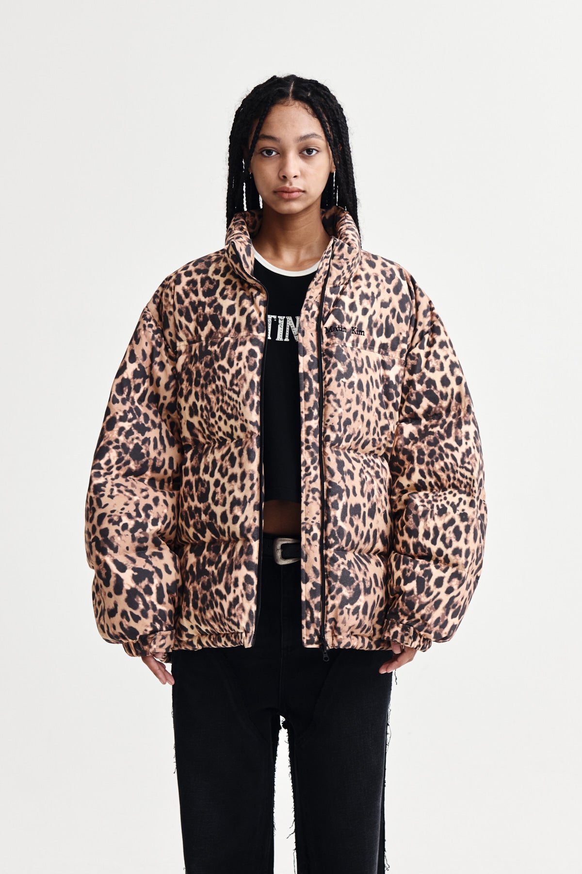 [matinkim] Leopard Down Jumper IN Mix