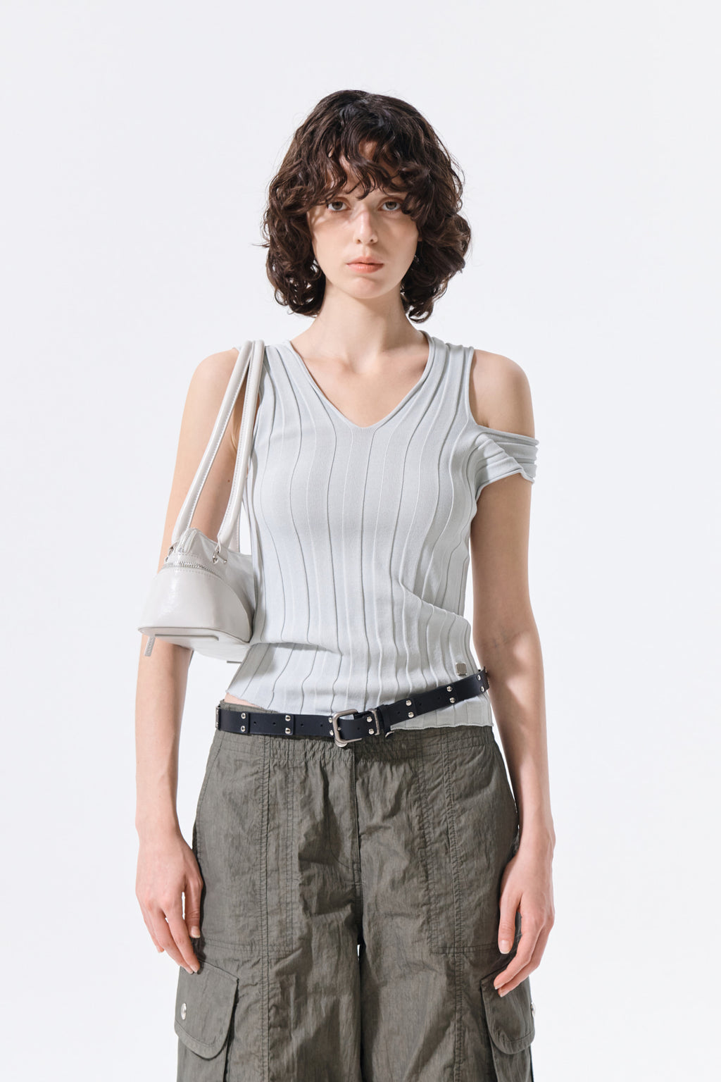 Matinkim Cut Out Sleeveless Knit Top IN Light Grey