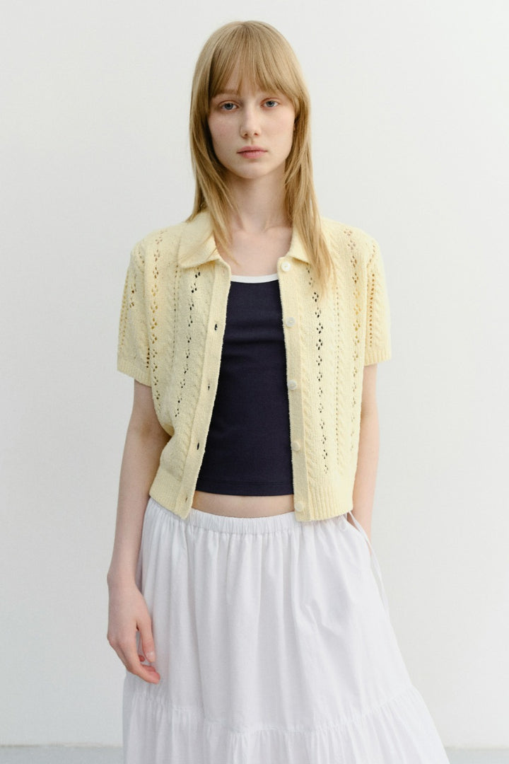 Dunst Collared Half Sleeve Cardigan Butter
