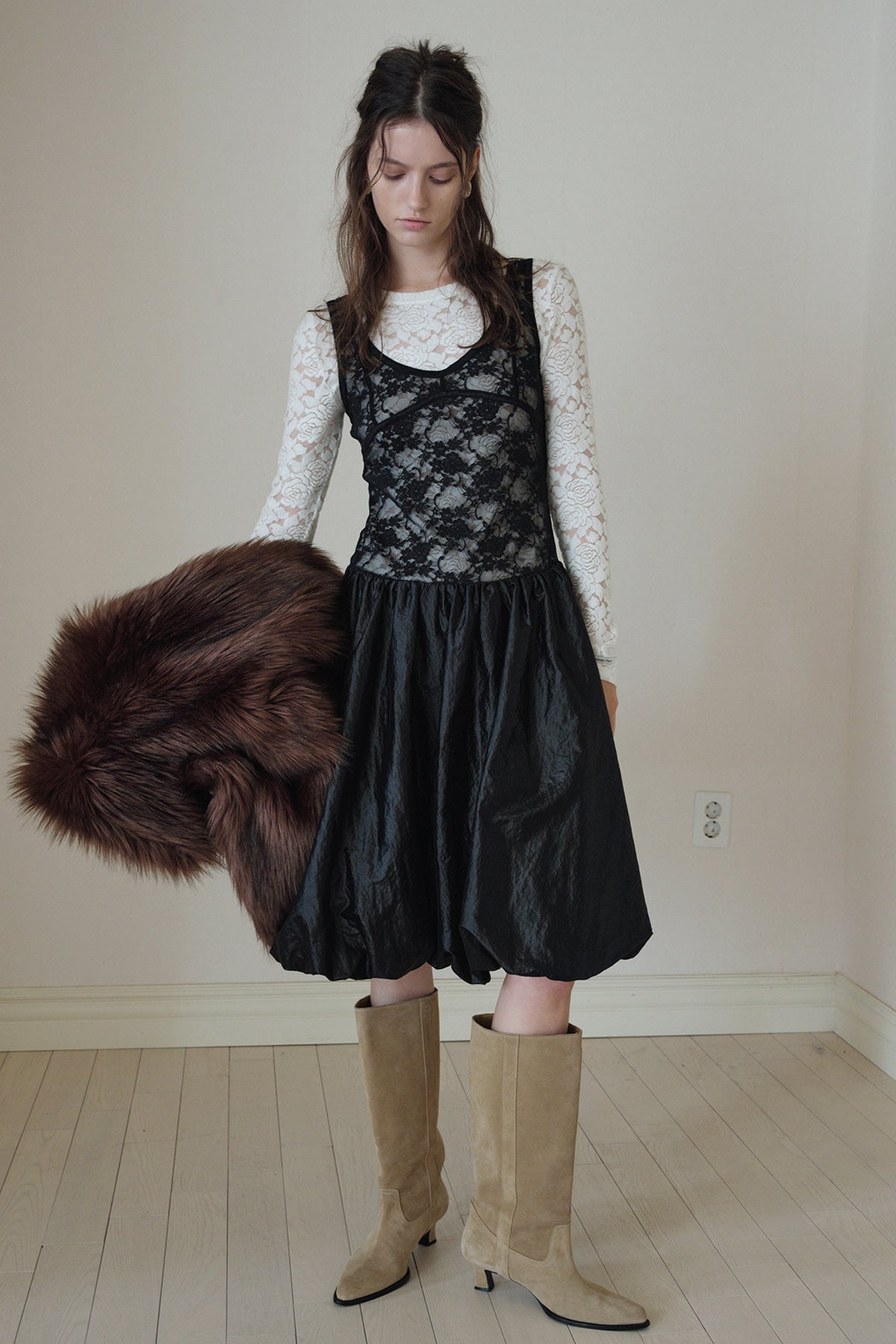 Overdueflair Lace Combi Bubble Dress Black