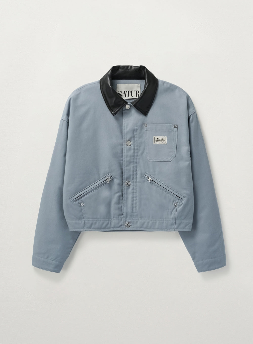 [satur] (W) Crop Cotton Work Jacket - Sky Blue