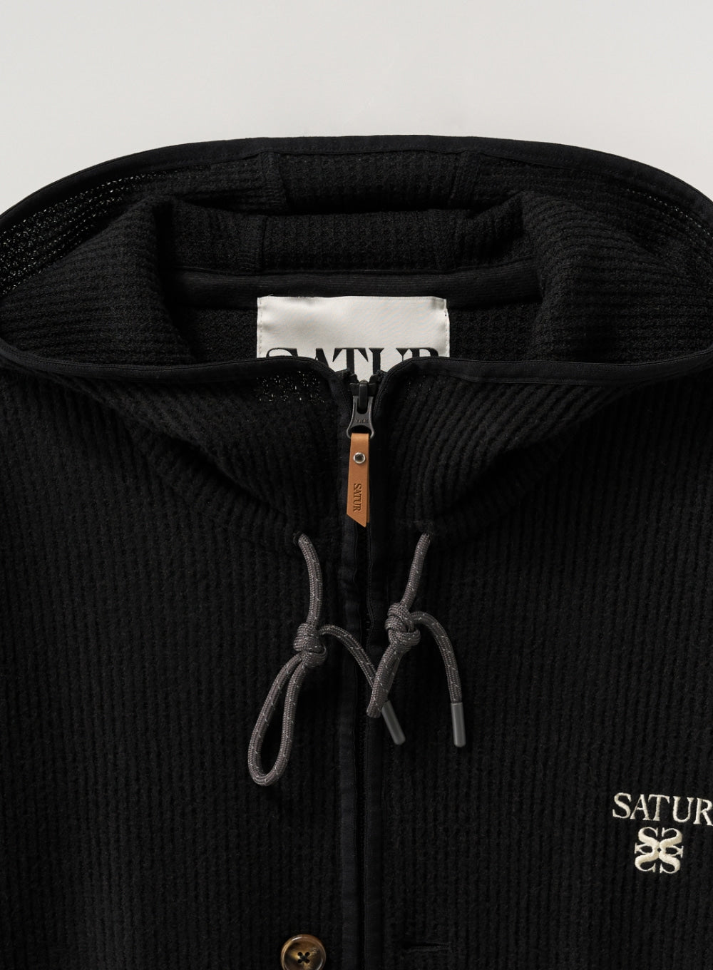[satur] Light Weight Fleece Hood Zip-up - Black