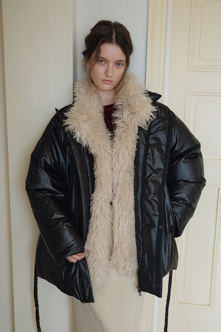Overdueflair Fur High Neck Goose Down Jumper Black