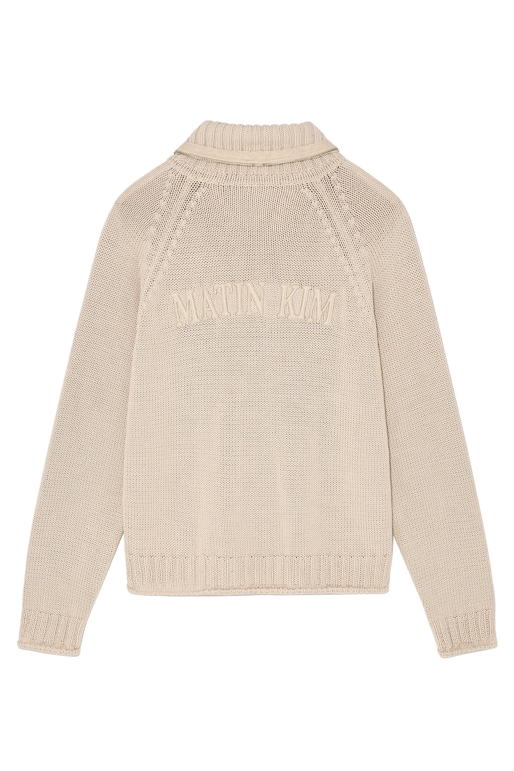 [matinkim] APPLIQUE LOGO PATCH KNIT ZIP UP FOR MEN IN LIGHT BEIGE