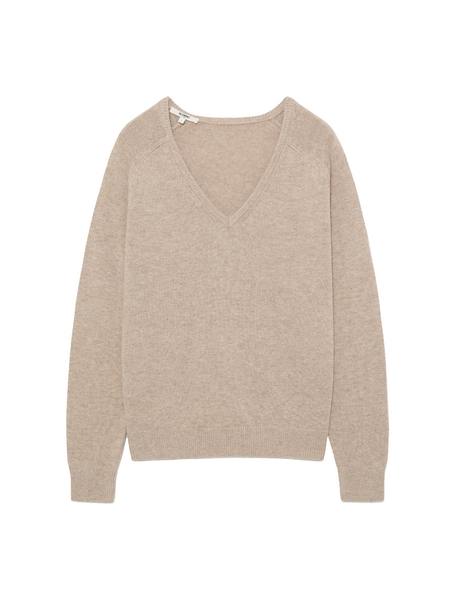 GLOWNY G Loose Deep V-Neck Knit (Oatmeal)