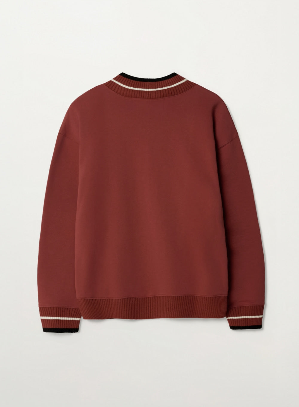 Satur Rib Point Open Collar Sweatshirt - Red