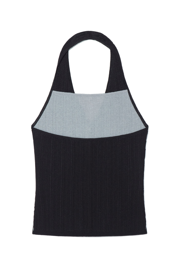 Matinkim Layered Button Halter Neck Top IN Black