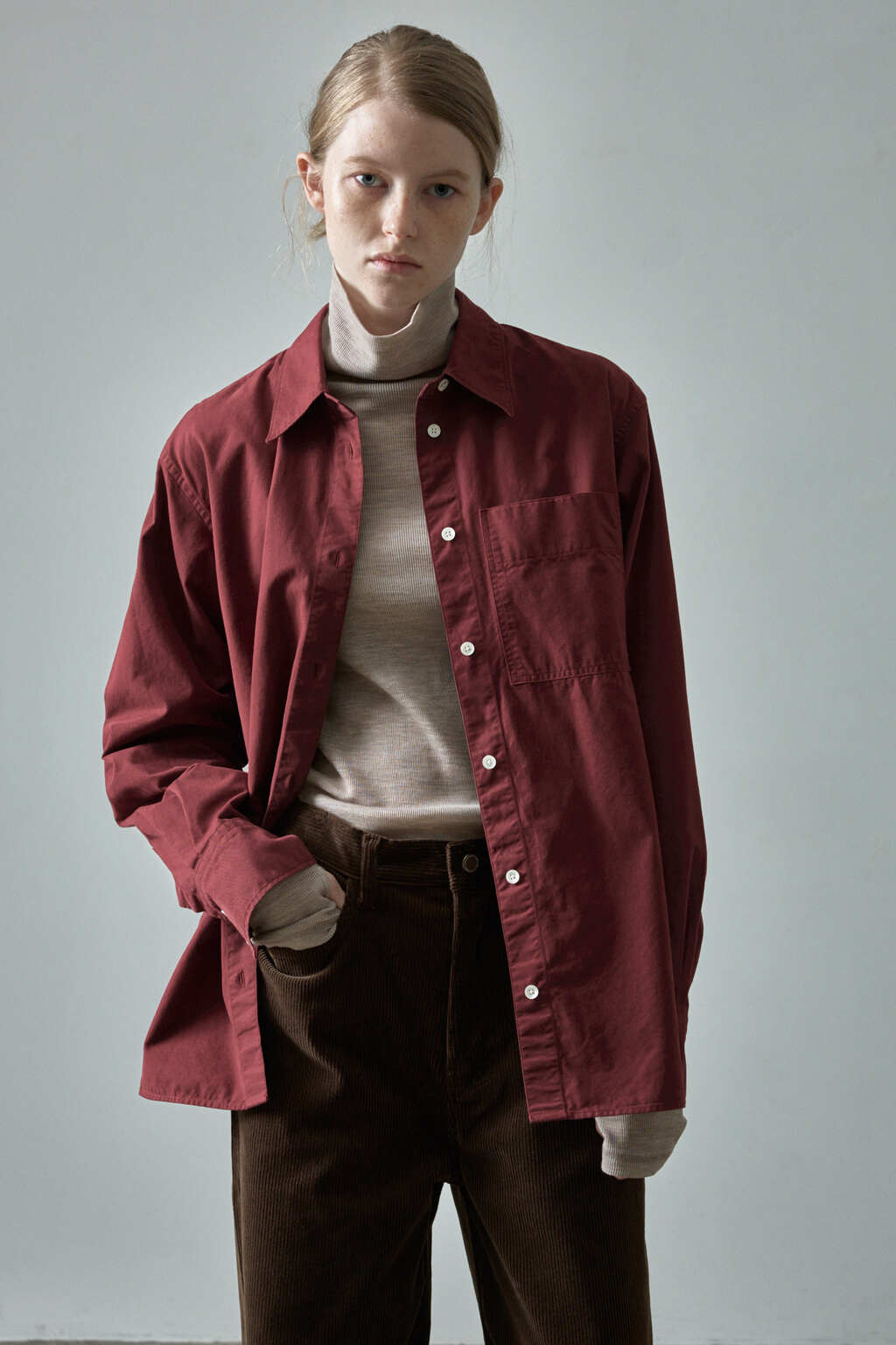 Facade Pattern Classic Peach Cotton Shirt burgundy