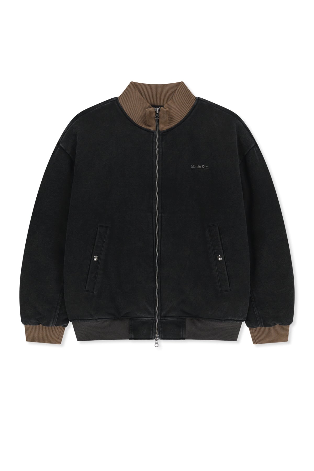 Matinkim Contrast Rib Back Logo Terry Bomber IN Charcoal
