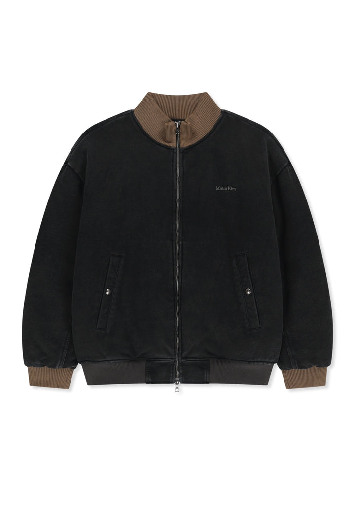 Matinkim Contrast Rib Back Logo Terry Bomber In Charcoal