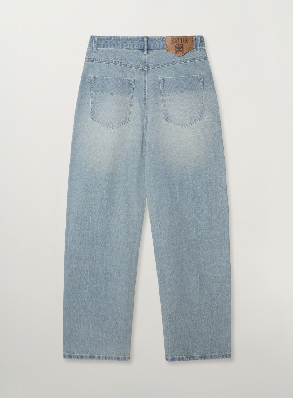 Satur Wrinkle Washed Denim Pants - Light Blue