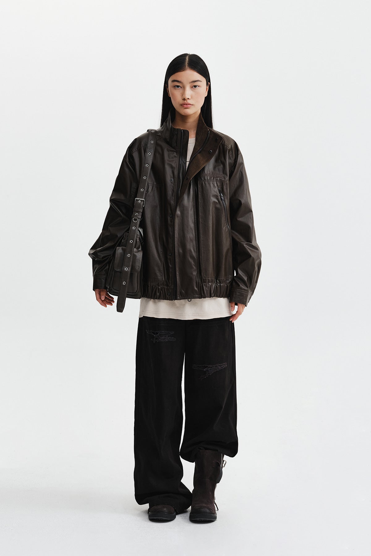 Matinkim Distressed Herringbone Wide Pants IN Black