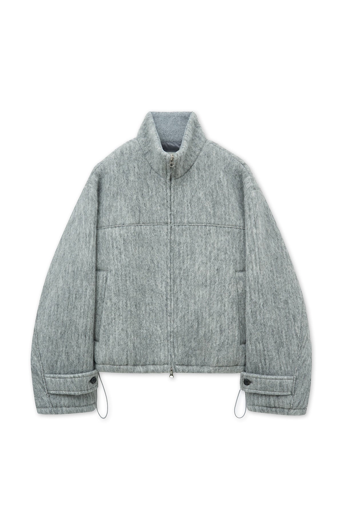 [matinkim] HAIRY HIGH NECK ZIP UP JUMPER IN LIGHT GREY